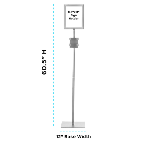 Alpine Industries Sanitizing Wipes Container Stand, Small 8.5x11" Sign Frame, 44"H 530-S-SGN-S